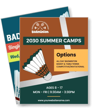 2023 badminton 2030 summer camps poster with schedule details template