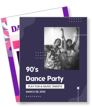 90s dance party flyer retro music event vintage theme celebration template