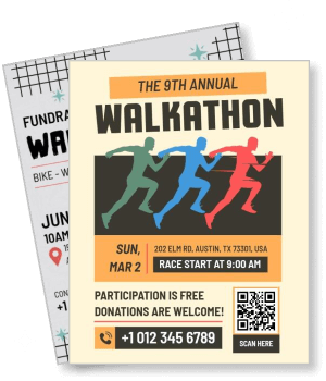 9th annual walkathon event poster runner silhouettes donation details date austin texas template