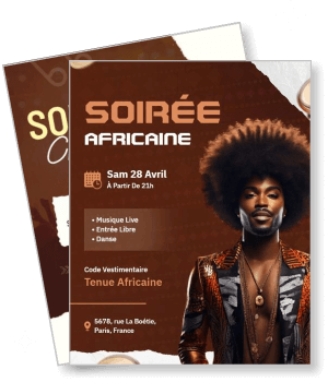 african themed party event flyer afro hairstyle music dance paris venue template