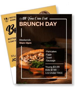 all you can eat brunch day pancakes eggs toast sausage promotion poster template