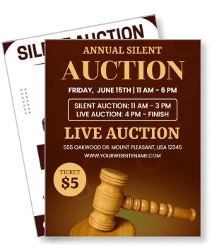 annual silent live auction event poster with details including date time and location template