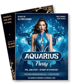 aquarius party flyer design music by dj richard free drinks event denver colorado template