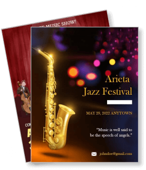 arieta jazz festival poster with saxophone and event details template