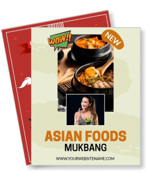 asian foods mukbang promo poster with woman eating template