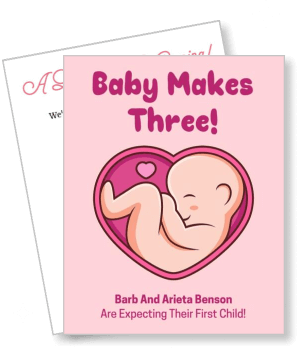 baby announcement card expecting first child pink heart design template