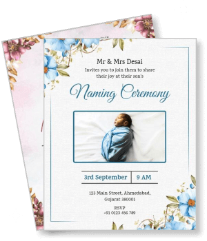 baby naming ceremony invitation card blue floral design template