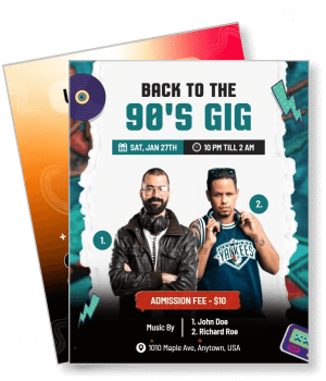 back to the 90s gig music event poster with vintage theme and multiple artists template