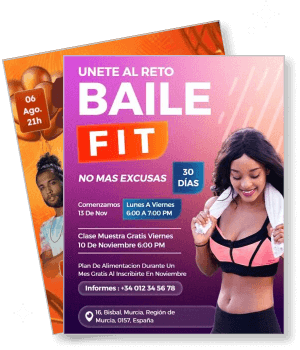 baile fit dance fitness challenge poster no excuses 30 days workout advertisement template