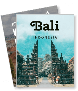 bali indonesia travel guide cover with gateway temple template