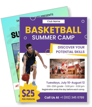 basketball summer camp poster advertisement purple theme template