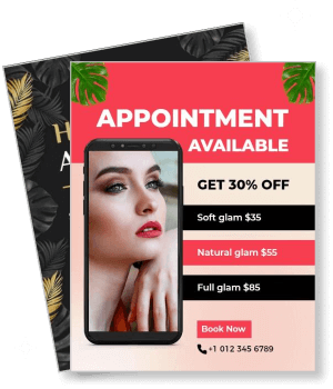 beauty salon appointment advertisement with pricing discounts template