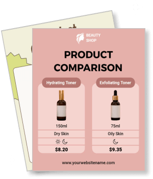 beauty shop product comparison poster hydrating exfoliating toner prices template