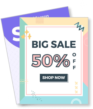 big sale 50 percent off banner shop now colorful design template