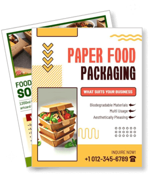 biodegradable paper food packaging advertisement with contact details template