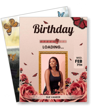 birthday celebration template with roses and butterflies