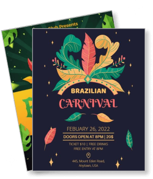 brazilian carnival event poster colorful feathers event details template