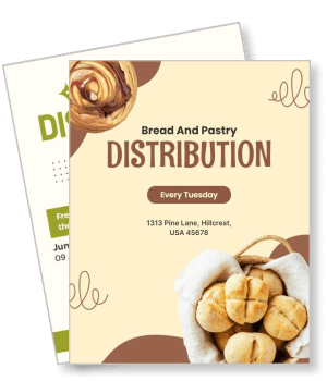 bread and pastry distribution flyer every tuesday with address details template