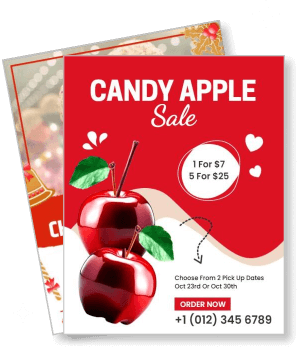 candy apple sale promotion flyer with pricing and order information template