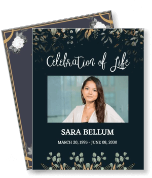 celebration of life memorial card design with photo and floral border template