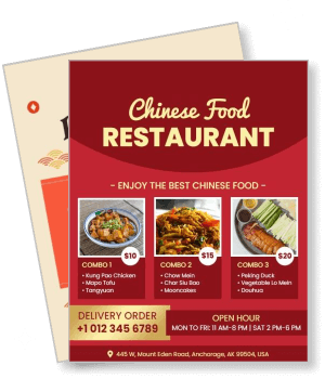 chinese food restaurant menu flyer combo specials delivery hours contact template