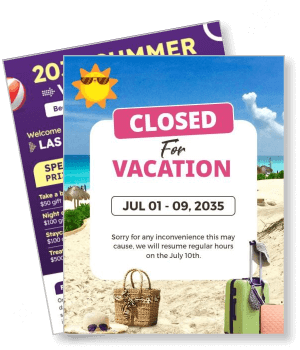 closed for vacation announcement with beach theme and luggage template