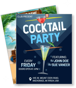 club cocktail party event flyer with djs friday night location details template