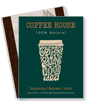 coffee house 100 percent natural poster design with vintage style cup illustration template