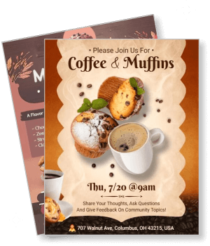 coffee muffins invitation flyer with event details and location template