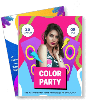 color party event flyer with vibrant design and event details template