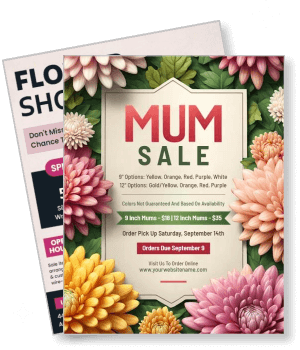 colorful mum sale flower shop event poster design template