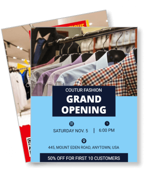 coutur fashion grand opening event flyer with shirt display template