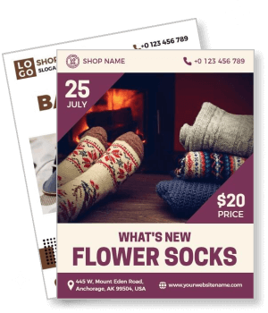 cozy vintage flower socks promotional flyer template