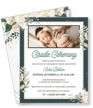 cradle ceremony invitation card floral design baby photo template