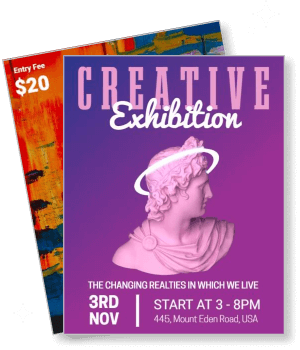 creative exhibition poster with statue and event details template