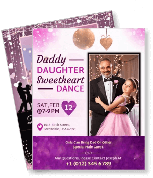 daddy daughter sweetheart dance invitation purple theme template