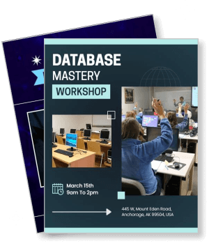 database mastery workshop event flyer classroom training session template