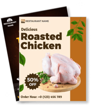 delicious roasted chicken promo with 50 percent off for restaurant template