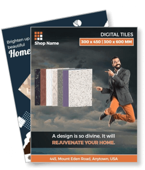 digital tiles advertisement design with man and tile samples template