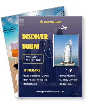 discover dubai travel brochure itinerary burj khalifa desert safari etihad museum template