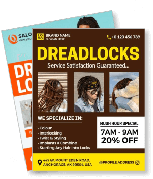 dreadlocks hair salon promotional flyer service specials discount offer template