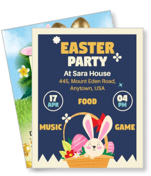 easter party invitation with bunny basket and event details template