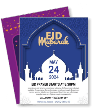 eid mubarak celebration invitation mosque design may 2024 prayer time details template