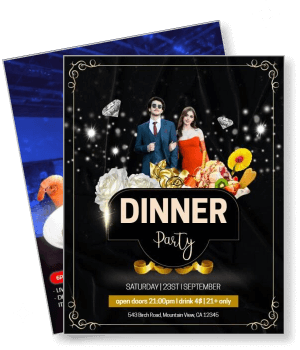 elegant dinner party event poster september 23rd invitation black gold theme template