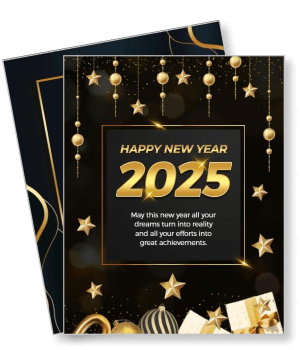 elegant gold happy new year 2025 greeting card black background stars decor template