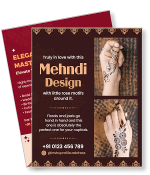 elegant mehndi design advertisement with rose motifs contact details insta profile template