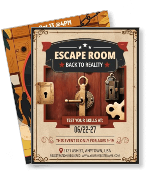 escape room event poster back to reality teen registration ages 9 19 ash street usa template