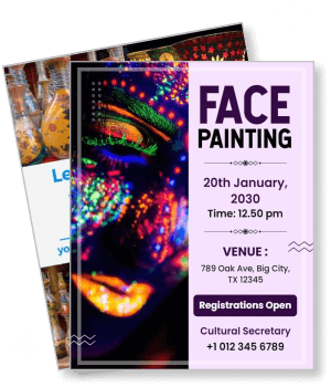 face painting event poster with neon art and details template