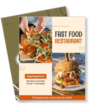 fast food restaurant menu with burger and pizza images template