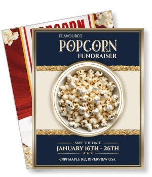 flavoured popcorn fundraiser event save the date january 16th to 26th riverview usa template